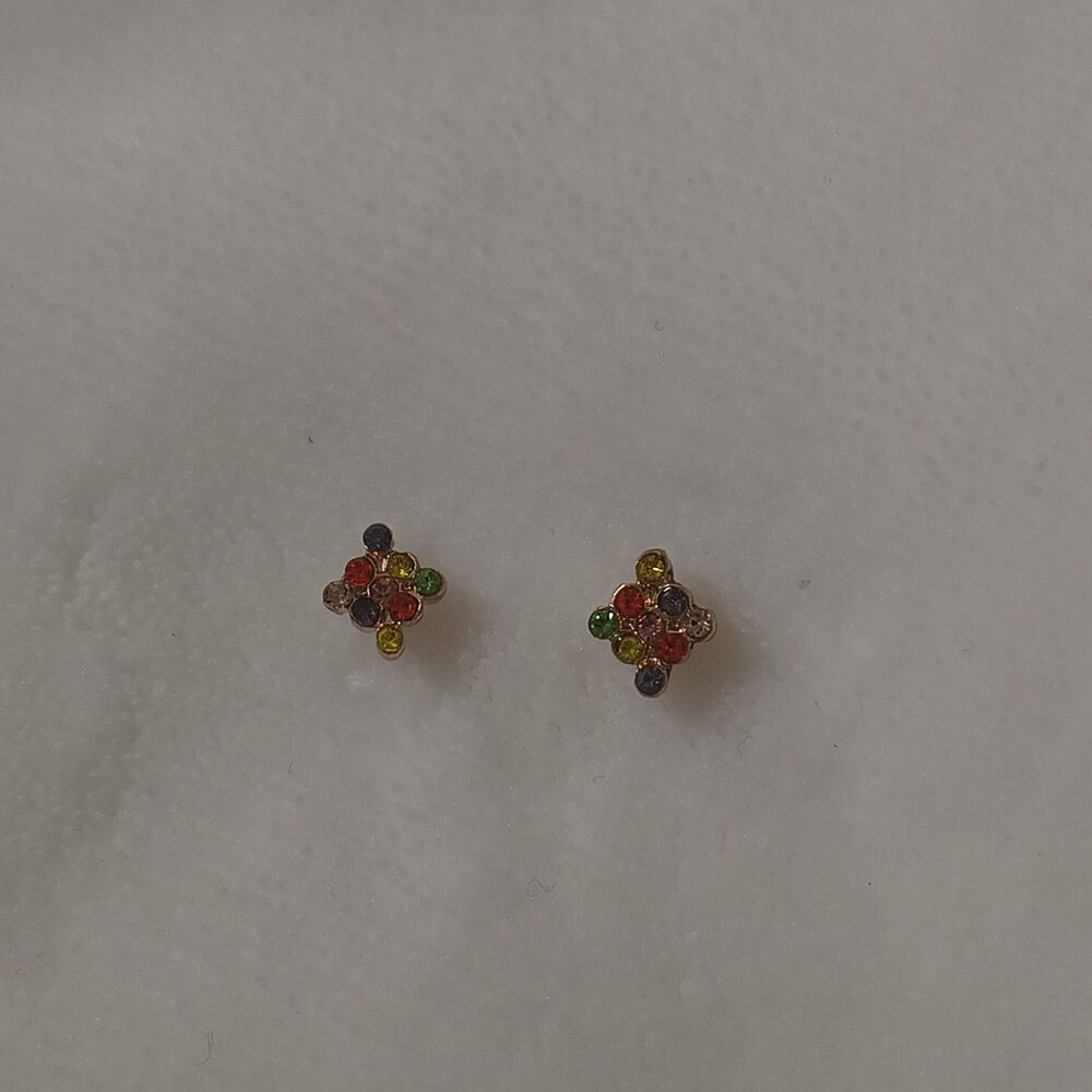 Multicolor Rhinestone Stud Earrings - Picture 4 of 6
